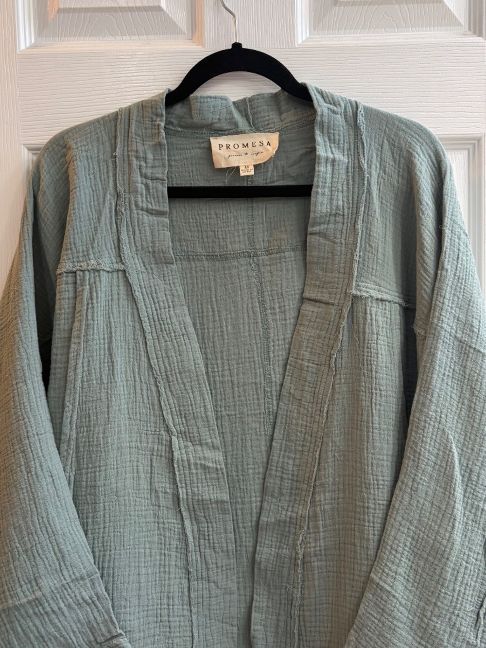 New Promesa 100% Cotton Gauze Open Front Kimono Cardigan Cardi Relaxed Medium - Picture 5 of 7